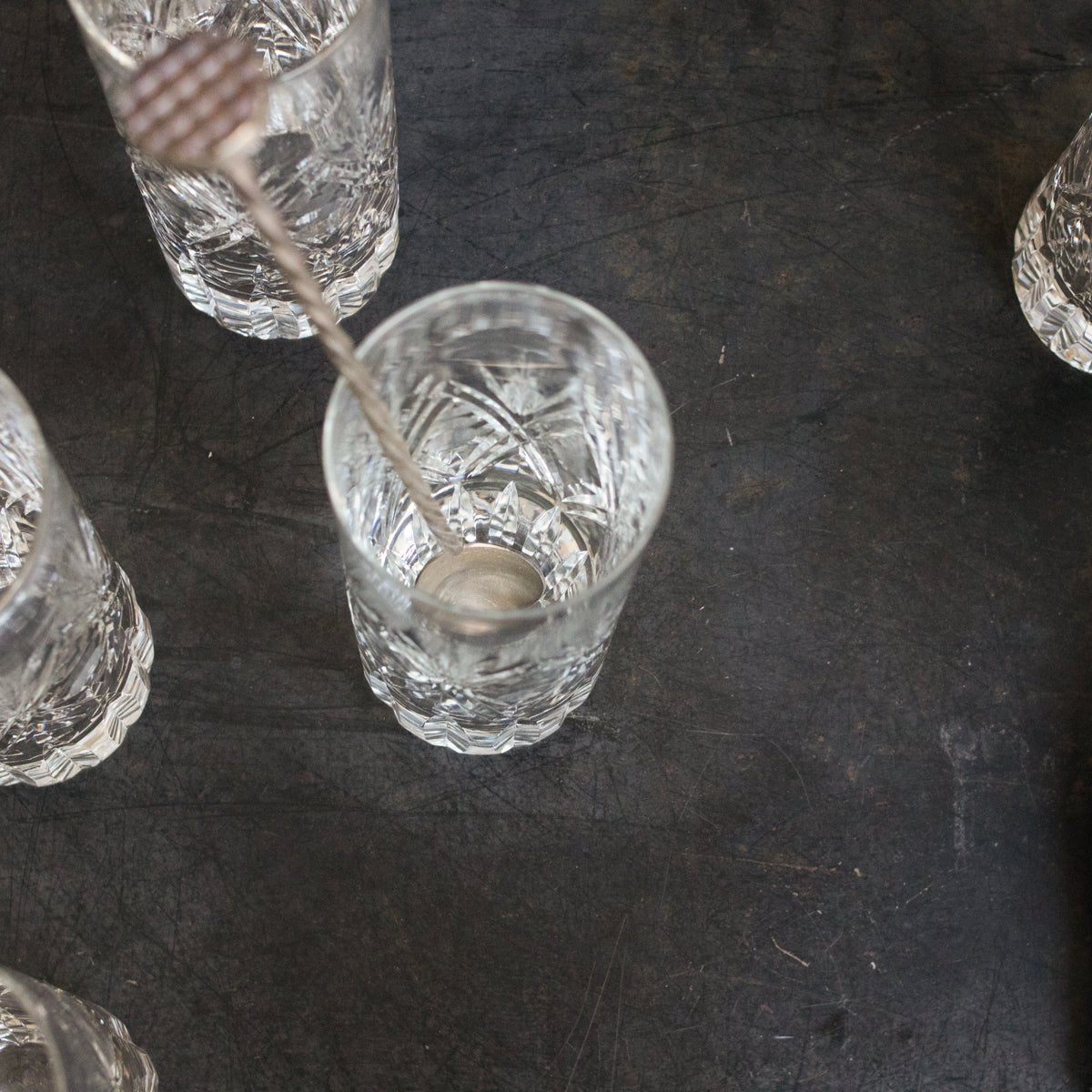 Hand Cut Tall Crystal Bar Glass Set Of 6 - elsie green - The French Kitchen