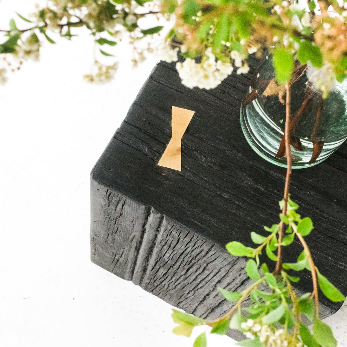 Hand Hewn Side Table with Brass Bow Tie - elsie green - furniture