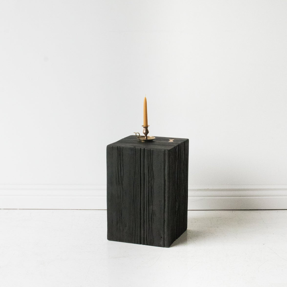 Hand Hewn Side Table with Brass Bow Tie - elsie green - furniture