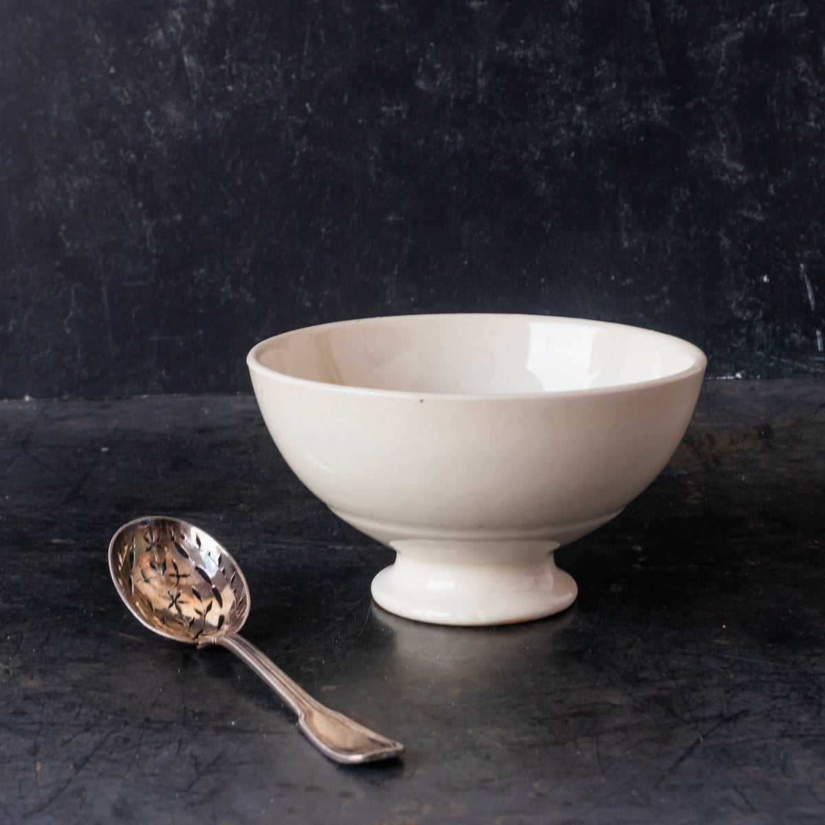 Ironstone Cafe Bowl with Silver Sugar Spoon - elsie green - the french kitchen
