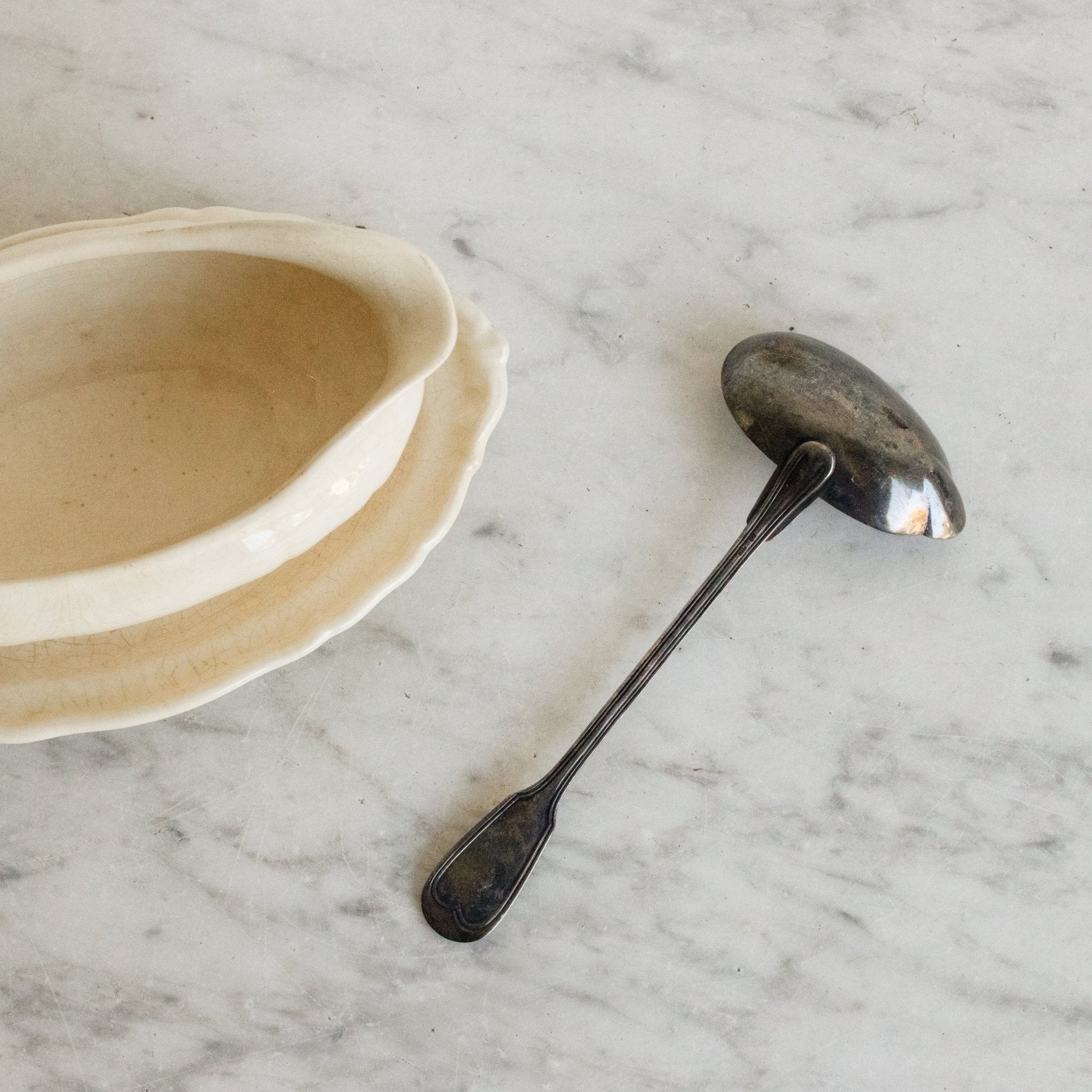 Ironstone Gravy Boat With Silver Ladle - elsie green - The French Kitchen