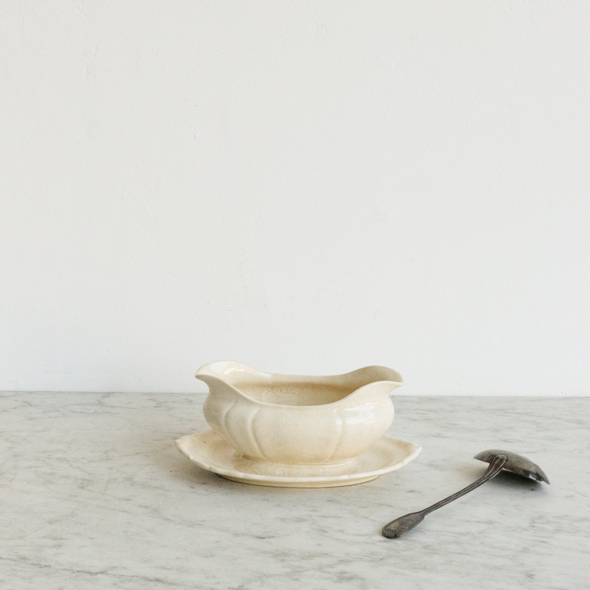 Ironstone Gravy Boat With Silver Ladle - elsie green - The French Kitchen