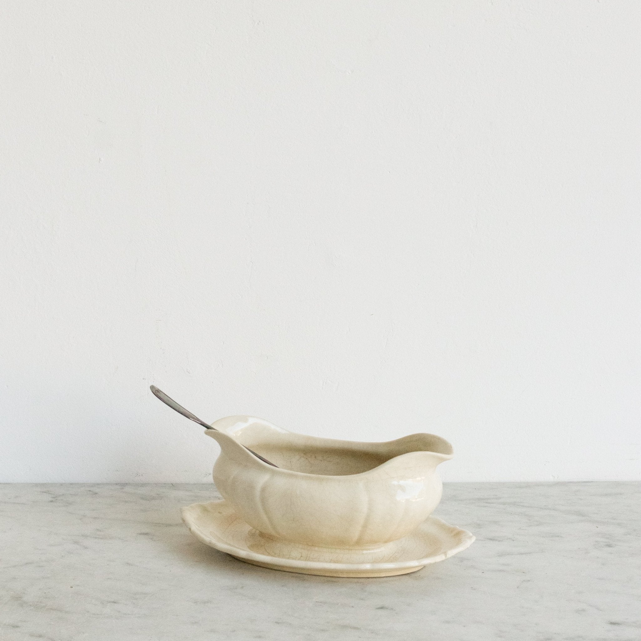 Ironstone Gravy Boat With Silver Ladle - elsie green - The French Kitchen