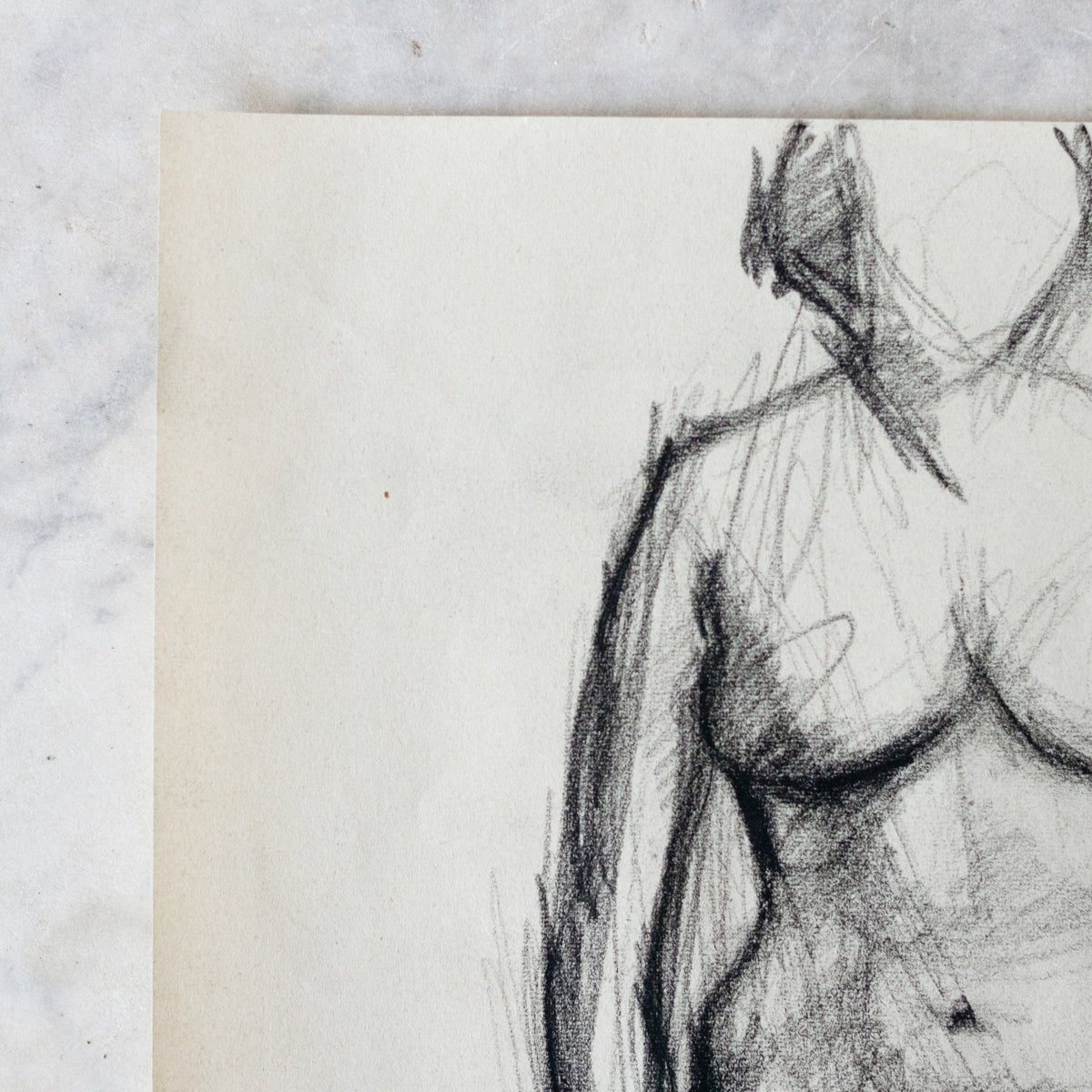 Kneeling Charcoal Nude Drawing - elsie green - art