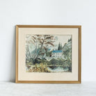 Lakeside Chateau Watercolor Painting - elsie green - art