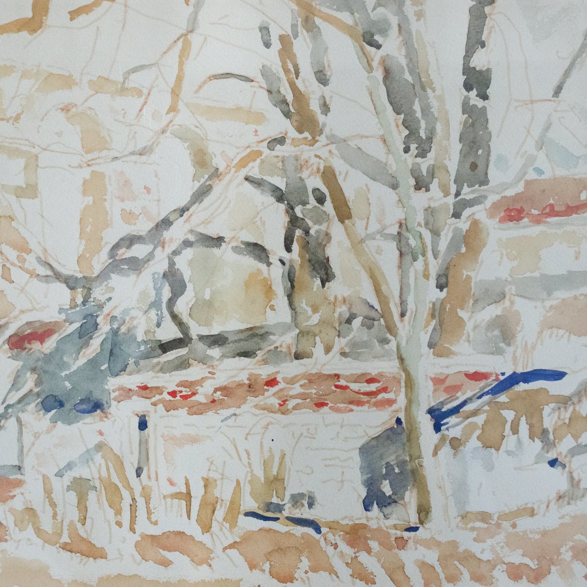Landscape in Yellow and Ochre Watercolor Painting - elsie green - art