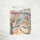 Landscape through Barren Trees Watercolor Painting - elsie green - art