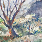 Landscape with Barren Tree Watercolor Painting - elsie green - art