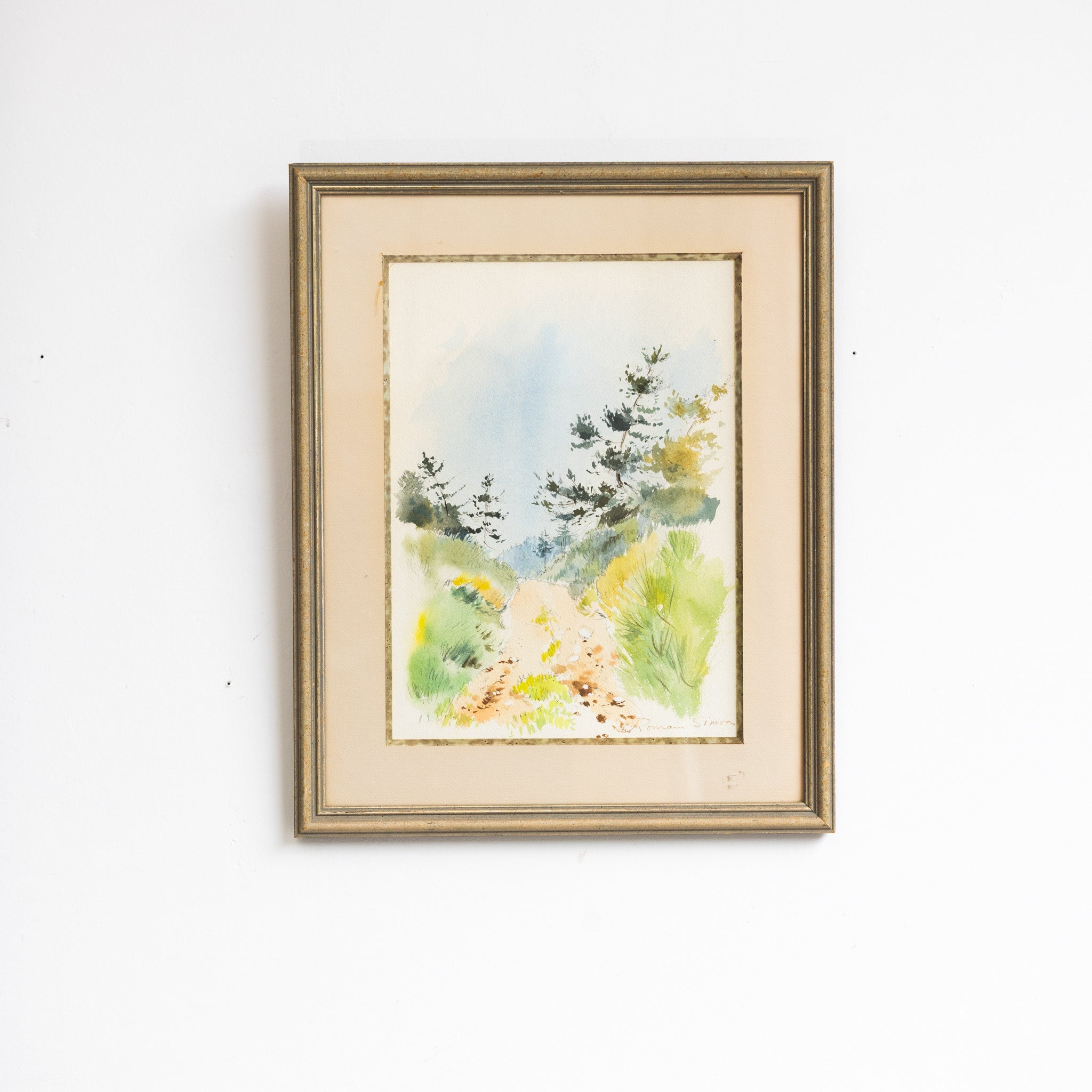 Landscape with Blue Sky Watercolor Painting - elsie green - art