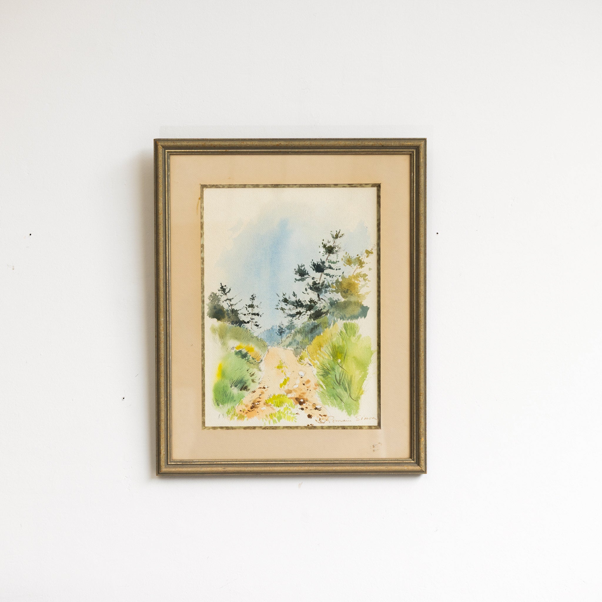 Landscape with Blue Sky Watercolor Painting - elsie green - art