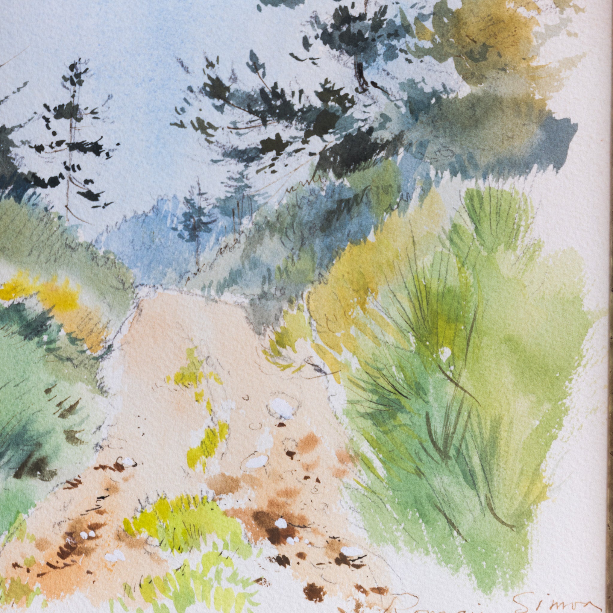 Landscape with Blue Sky Watercolor Painting - elsie green - art