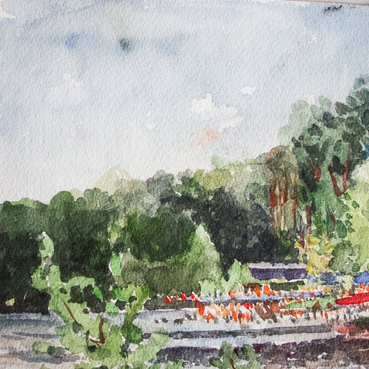 Landscape with Distant Beach Watercolor Painting - elsie green - art