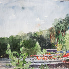 Landscape with Distant Beach Watercolor Painting - elsie green - art