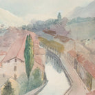 Landscape With Distant Mountains Watercolor Painting - elsie green - Art