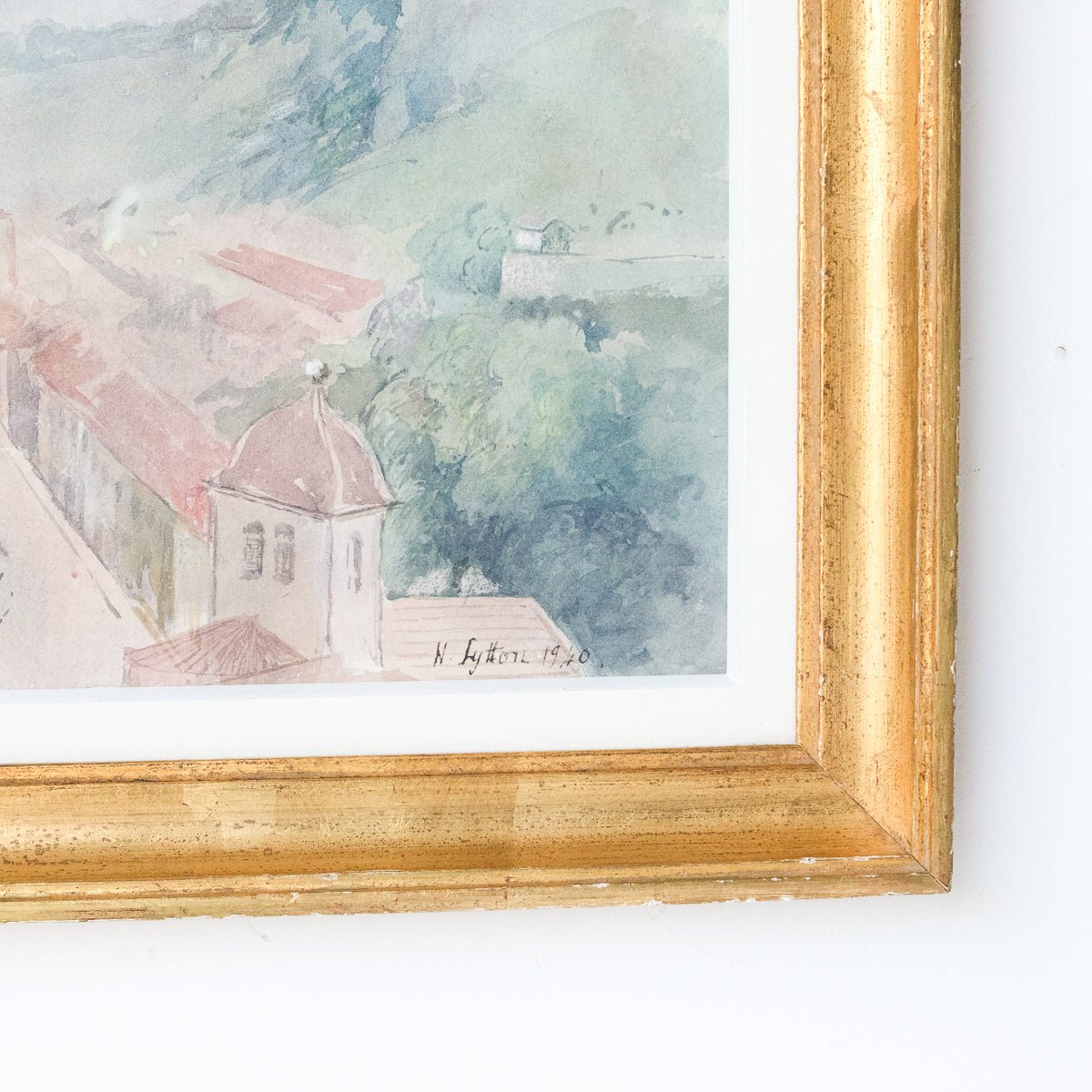 Landscape With Distant Mountains Watercolor Painting - elsie green - Art