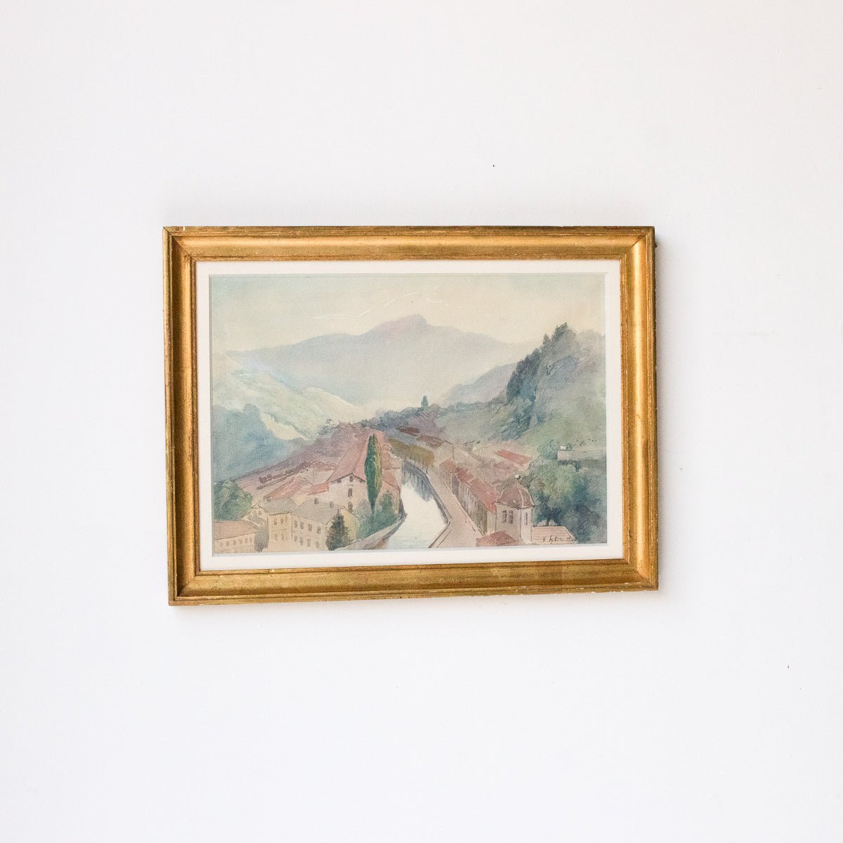 Landscape With Distant Mountains Watercolor Painting - elsie green - Art