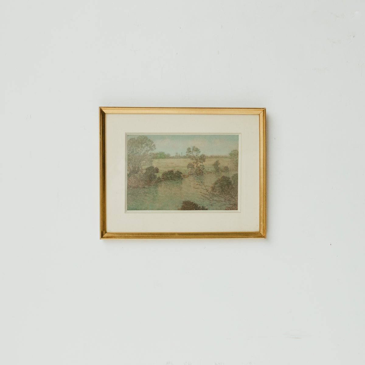 Landscape with Foggy Meadow Watercolor Painting - elsie green - art