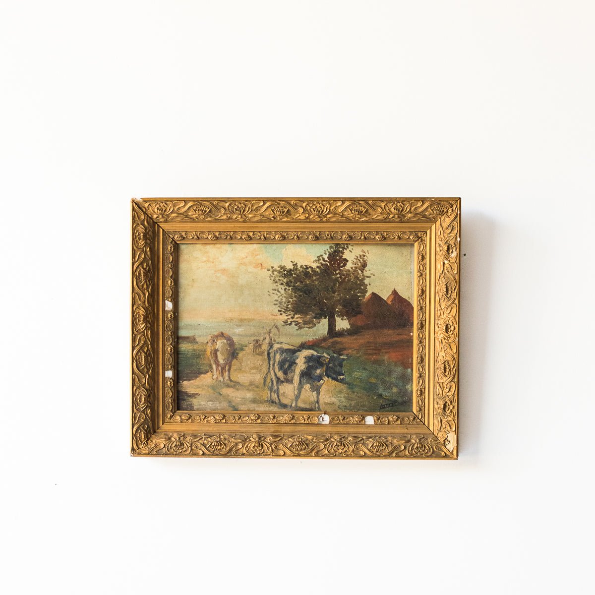 Landscape With Herd Of Cows Oil Painting - elsie green - Art