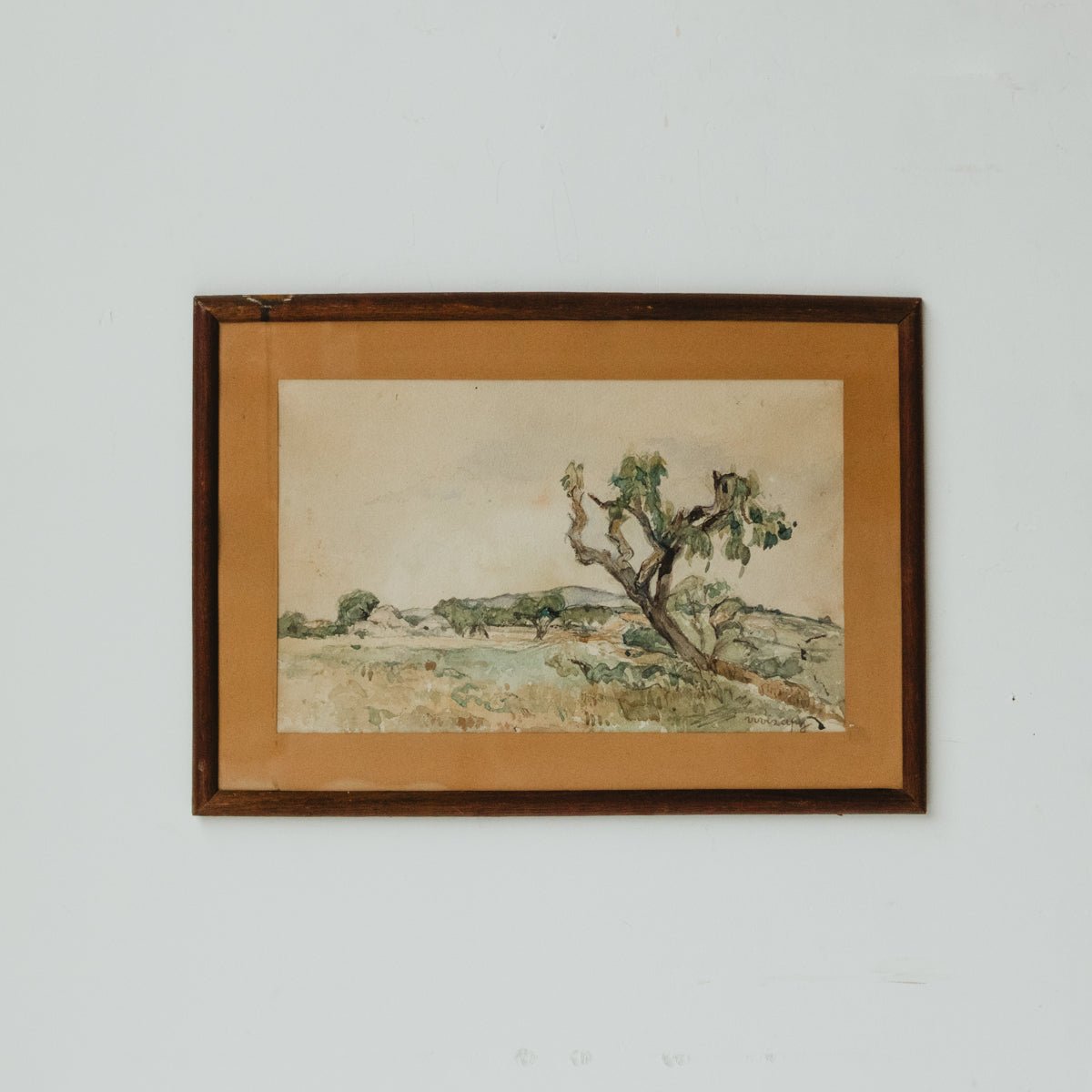 Landscape with Leaning Tree Watercolor Painting - elsie green - art