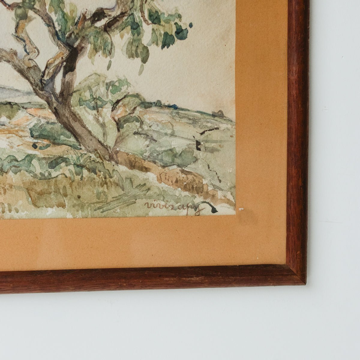 Landscape with Leaning Tree Watercolor Painting - elsie green - art