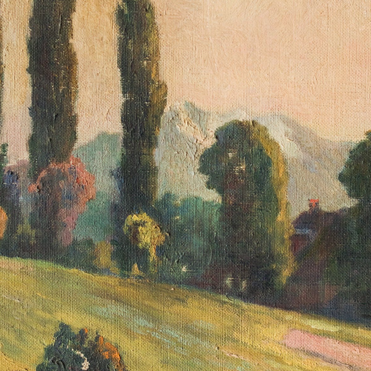 Landscape With Mountains And Trees At Sunset Oil Painting - elsie green - Art