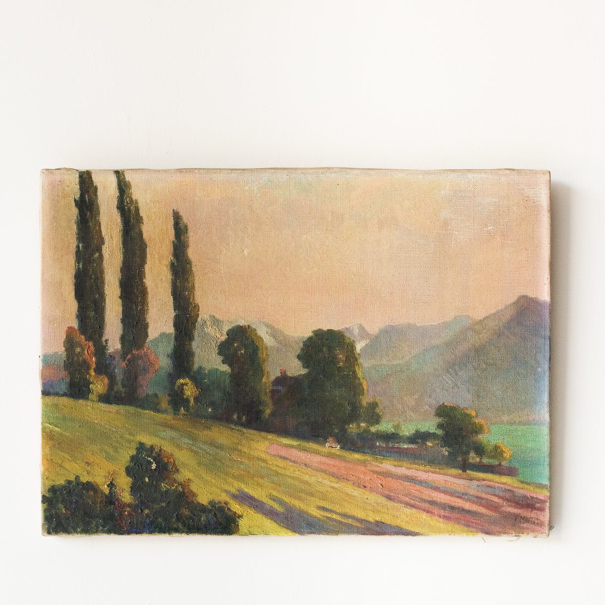 Landscape With Mountains And Trees At Sunset Oil Painting - elsie green - Art