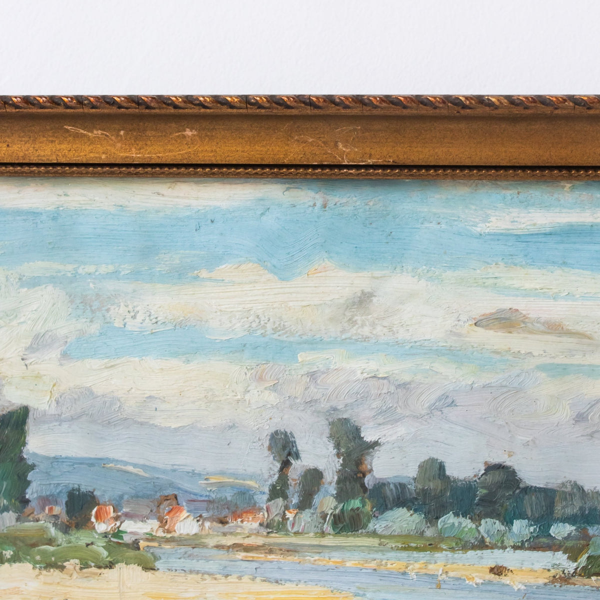 Landscape with Rocky Shoreline and French Flag Oil Painting - elsie green - art