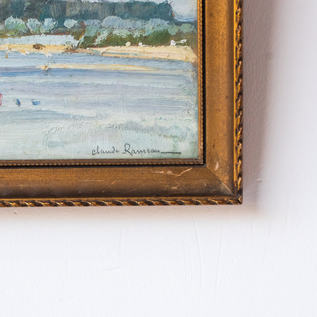 Landscape with Rocky Shoreline and French Flag Oil Painting - elsie green - art