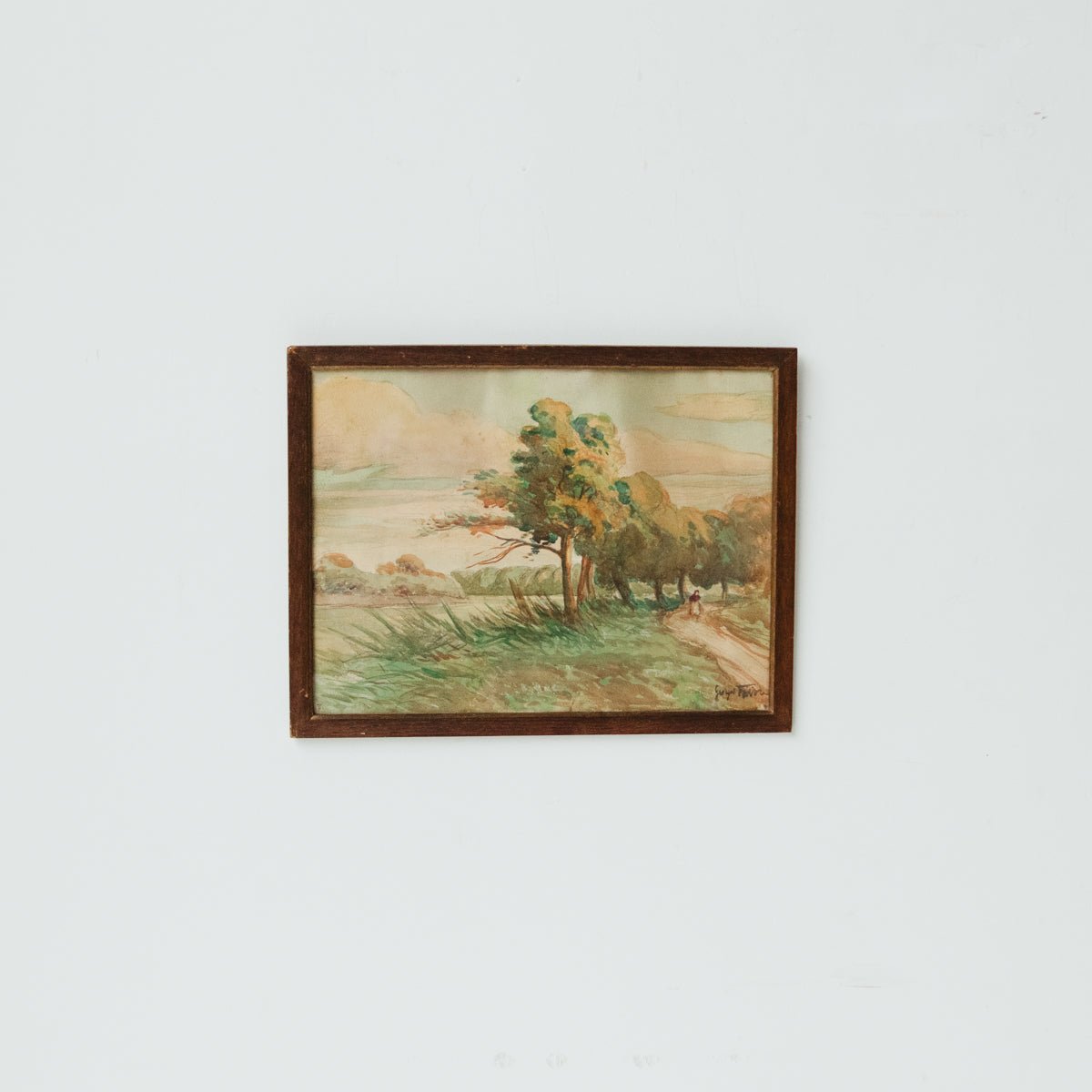 Landscape with Windblown Trees Watercolor Painting - elsie green - art