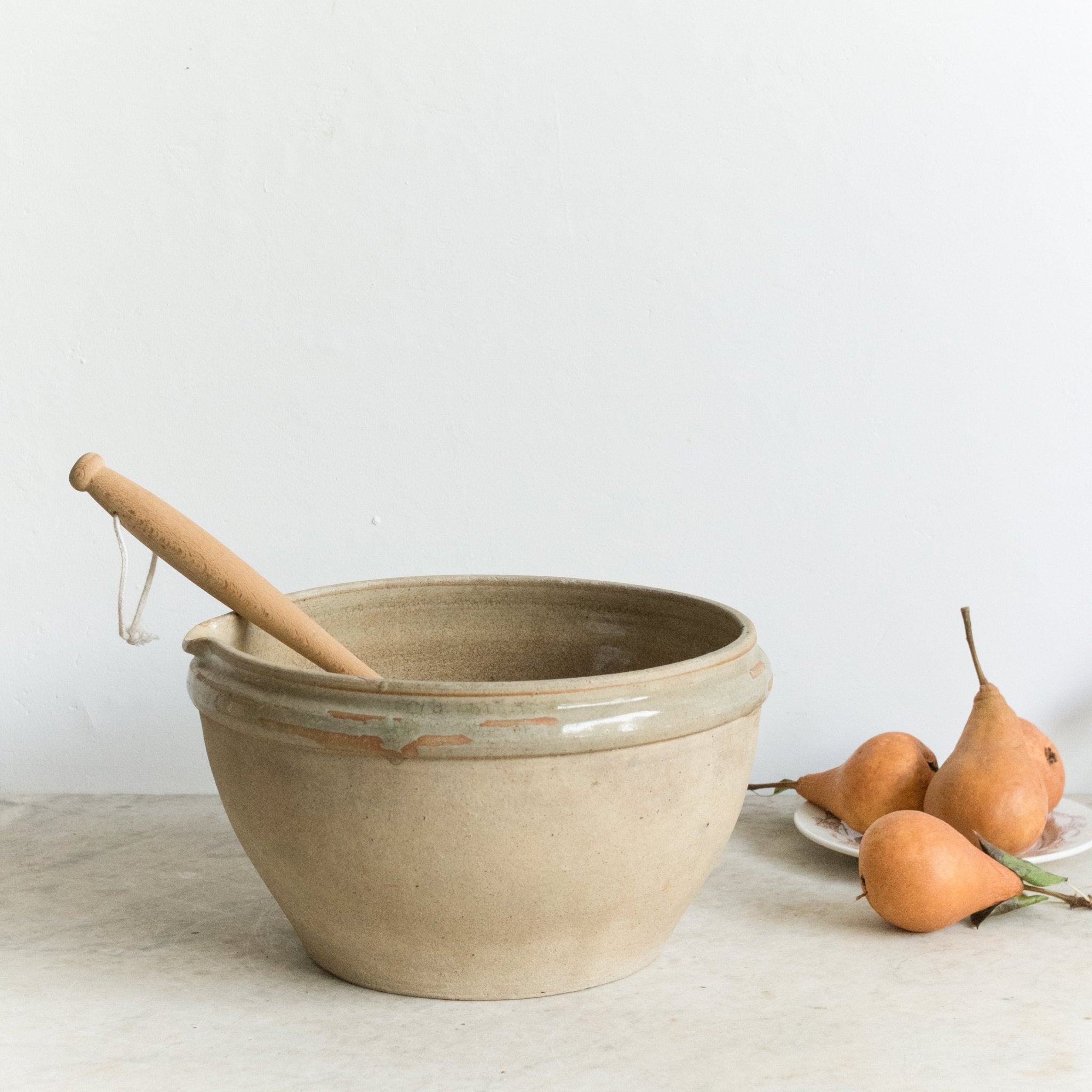 Large Stoneware Mixing Bowl With Large Olive Spoon - elsie green - The French Kitchen
