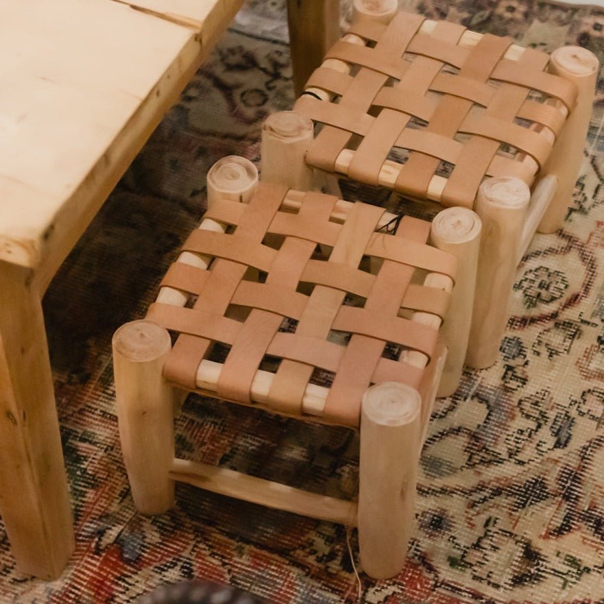 Leather Moroccan Stool - elsie green - Furniture