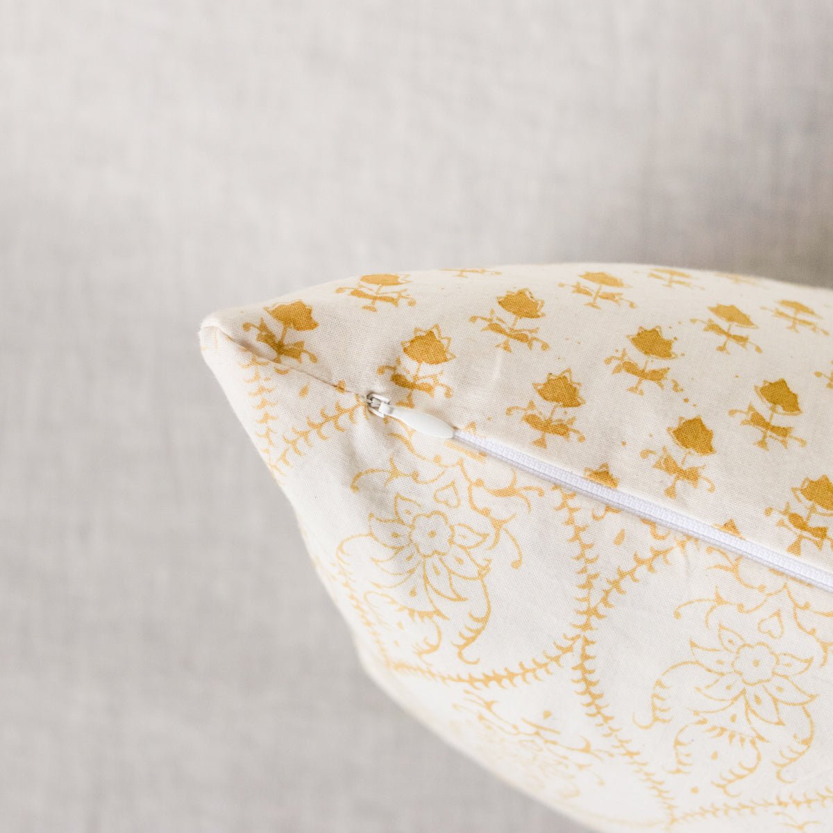 Limited Edition Block Print Pillow Cover | Juliette Gold Reversing to Viviane Gold - elsie green - Textiles
