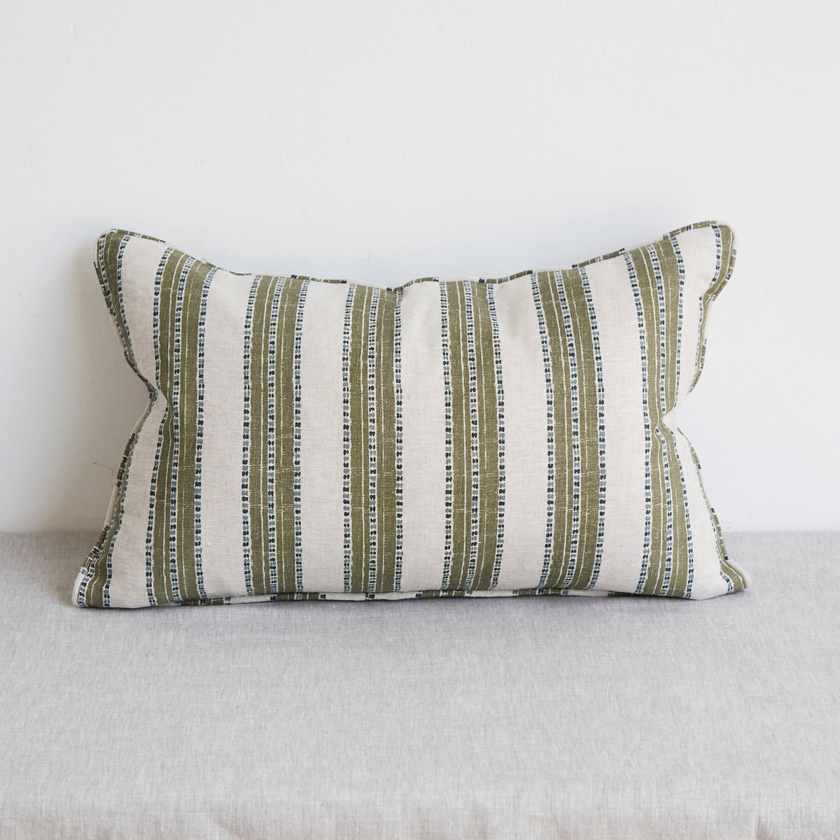Linen Block Print Pillow Cover | Limeuil Stripe - elsie green - Textiles