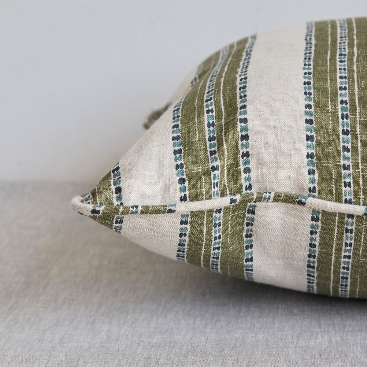 Linen Block Print Pillow Cover | Limeuil Stripe - elsie green - Textiles