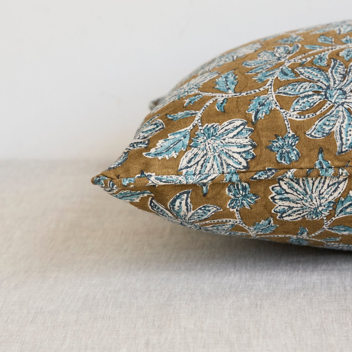 Linen Block Print Pillow Cover | Yvoire Tobacco - elsie green - Textiles