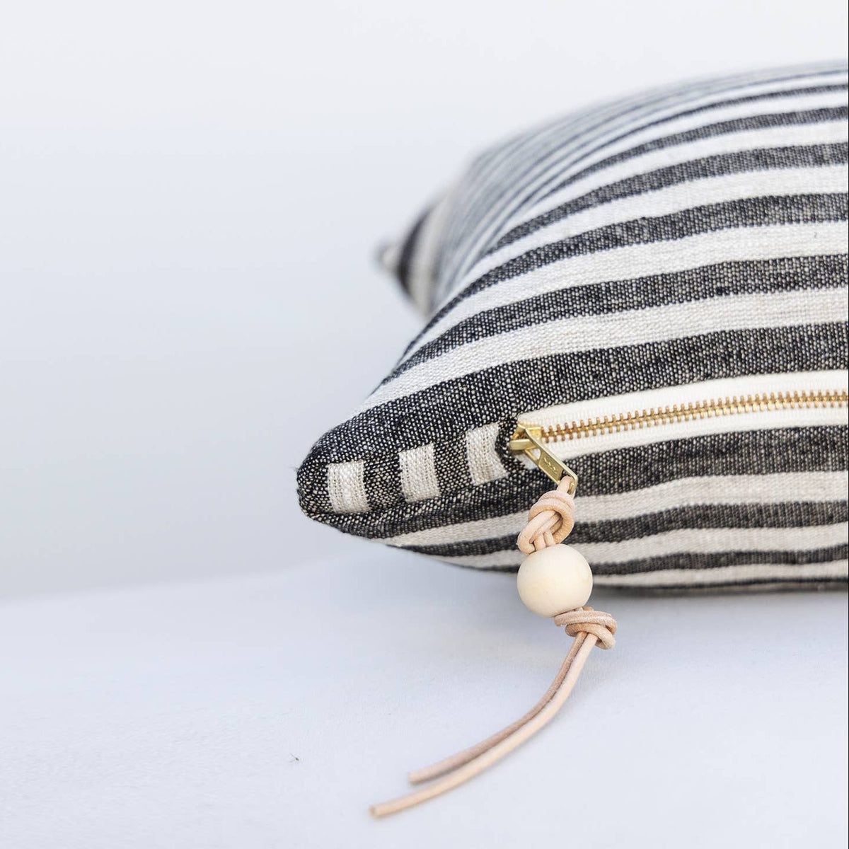 Linen Stripe Lumbar Pillow - elsie green - Textiles