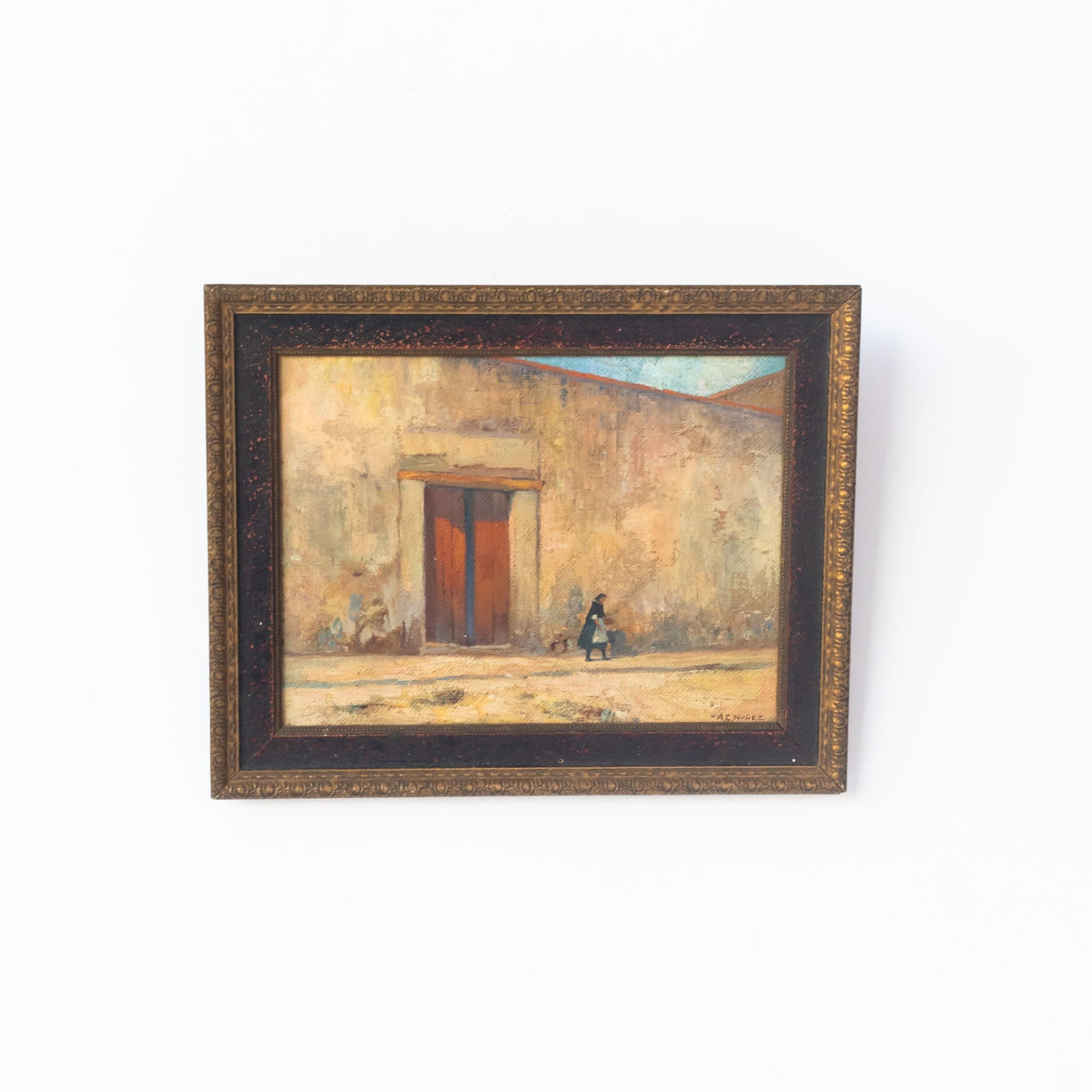 Lone Figure with Red Door Oil Painting - elsie green - art