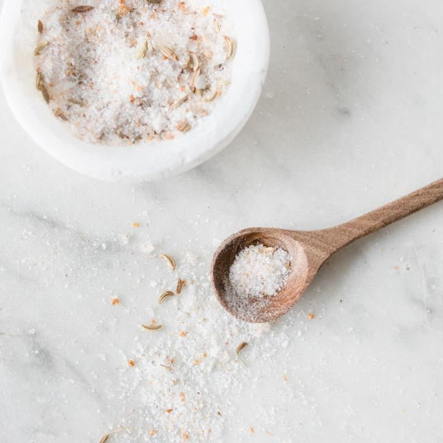 Marble Salt Cellar & Mahogany Salt Spoon - elsie green - the french kitchen