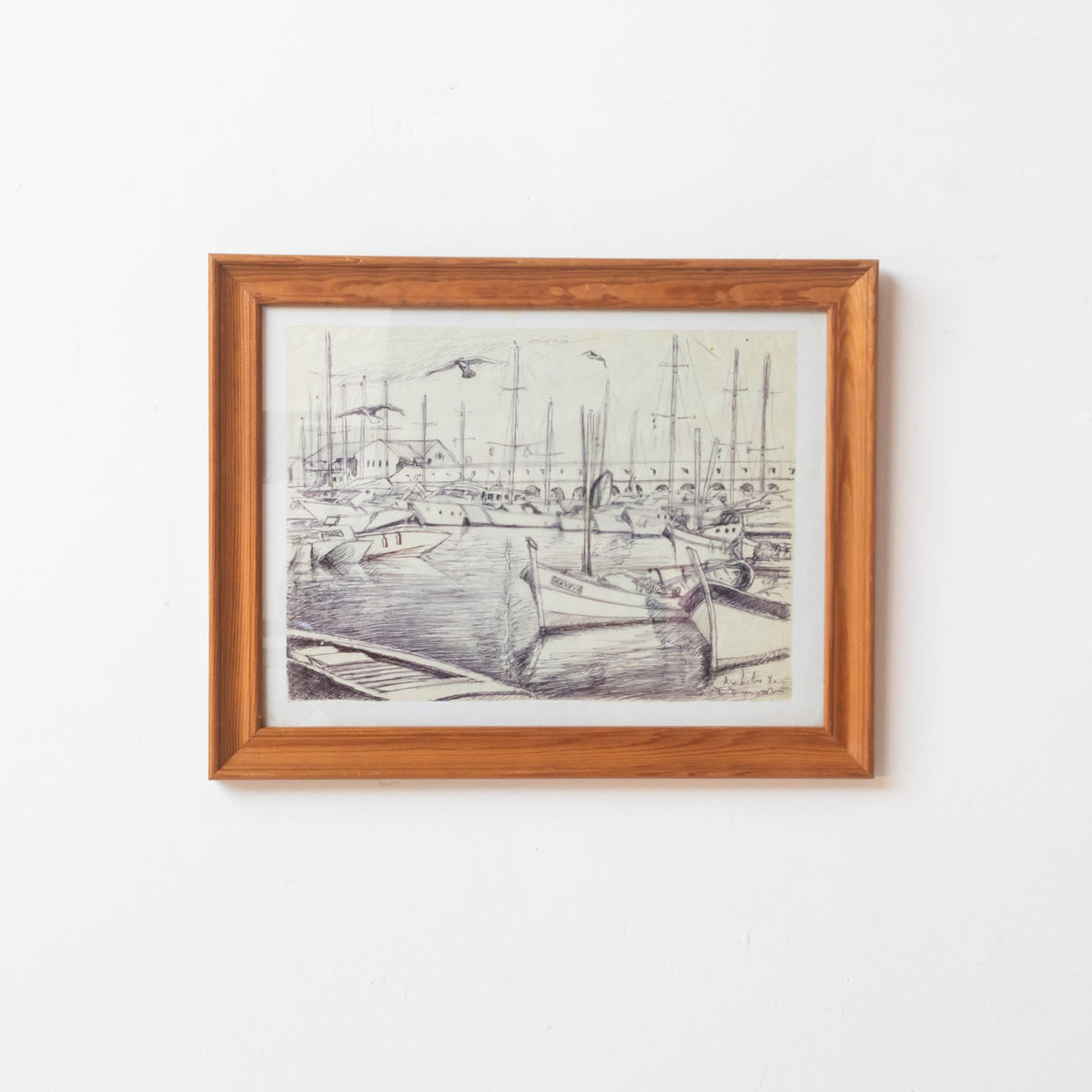 Marina with Seagulls Drawing - elsie green - art