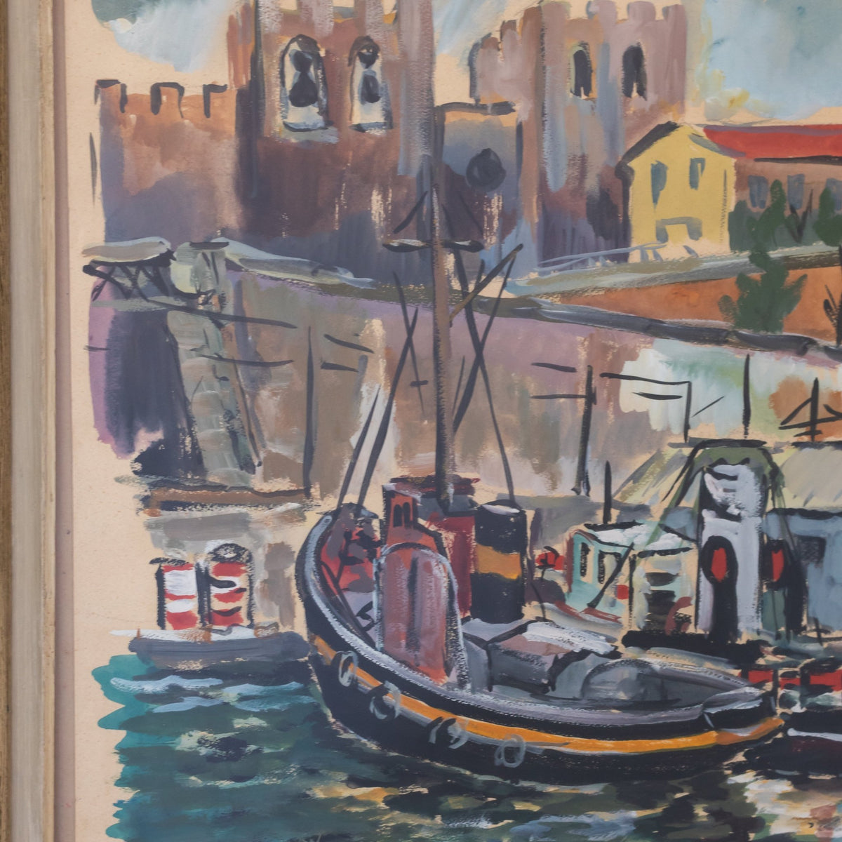 Marina with Working Boats Watercolor Painting - elsie green - art