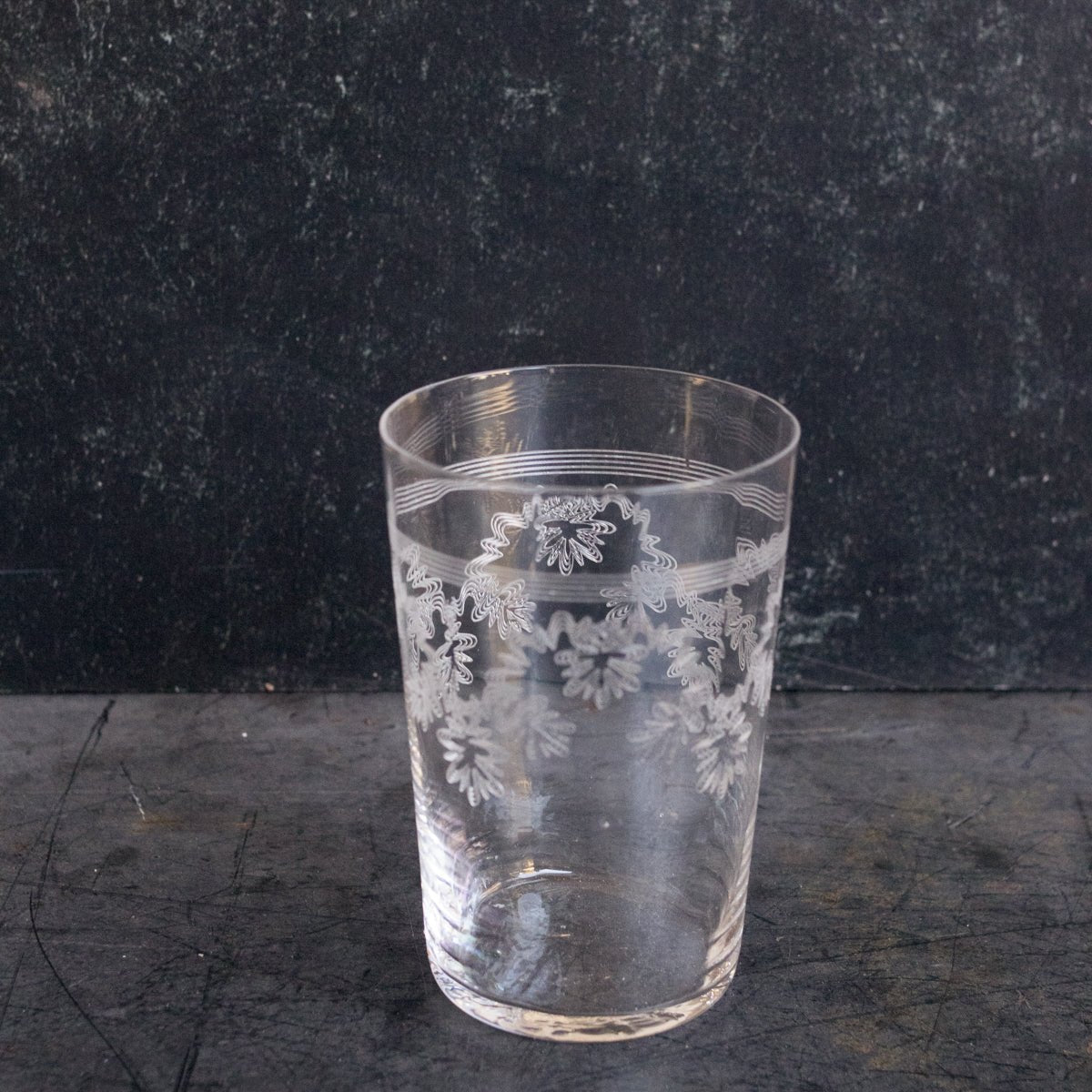 Matched Trio Of Blown Glass Tumblers With Floral Etching - elsie green - The French Kitchen