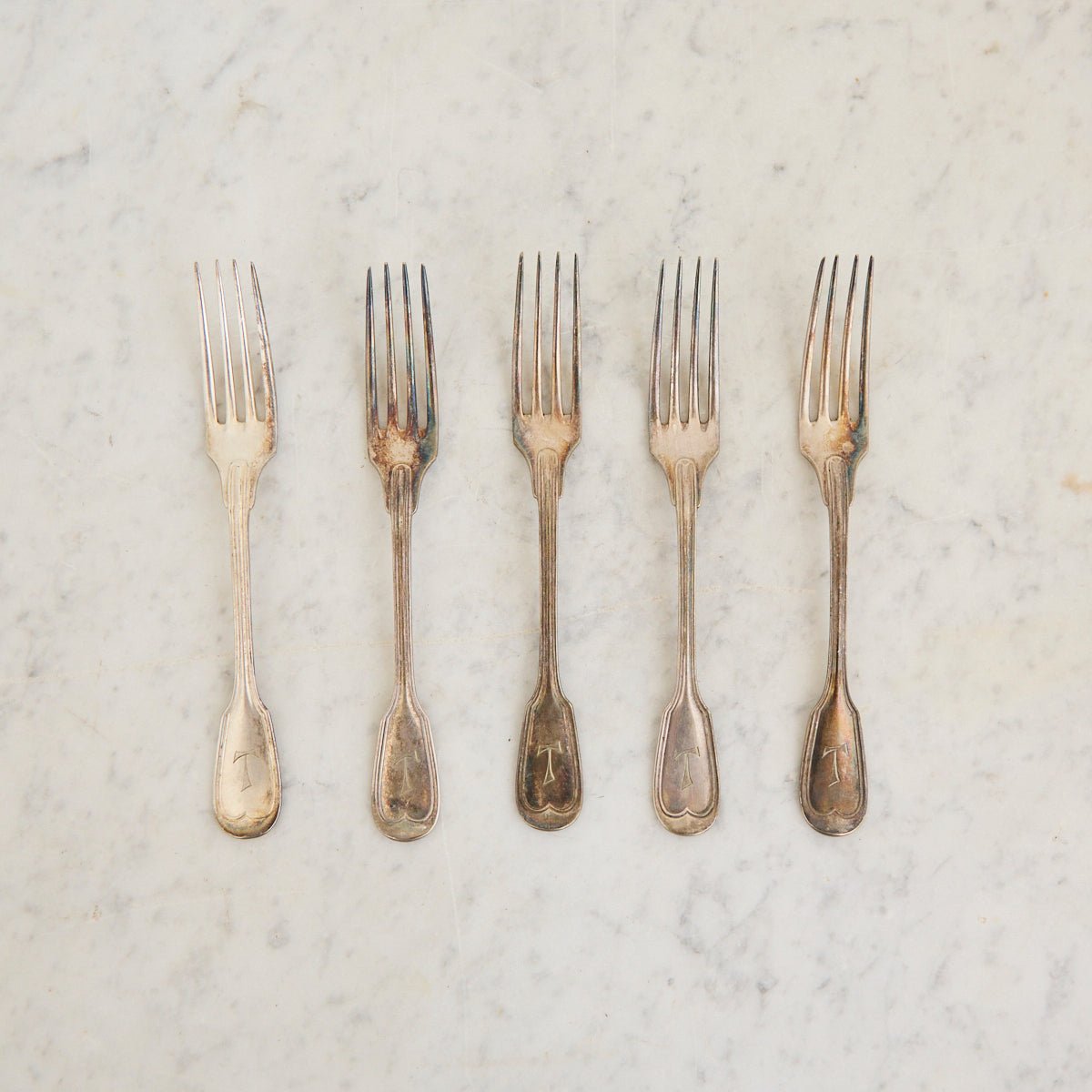 Monogrammed Christofle Dinner Fork Set of 5 | The Patrick Orbe Collection - elsie green - the french kitchen
