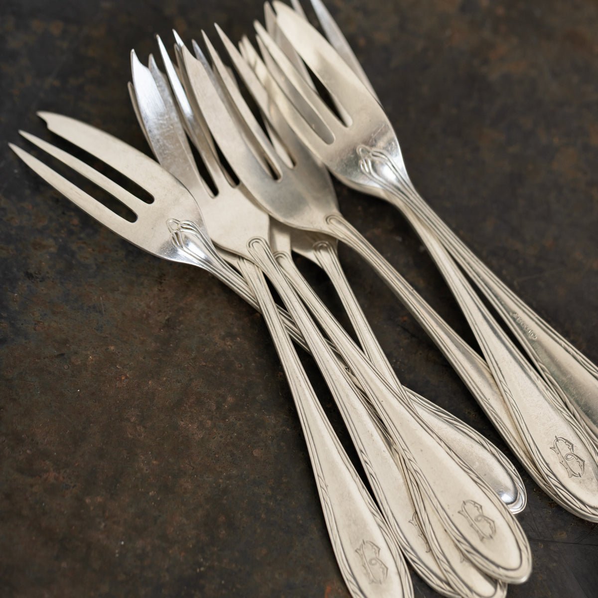 Monogrammed Sterling Dessert Fork Set of 4 | The Patrick Orbe Collection - elsie green - the french kitchen