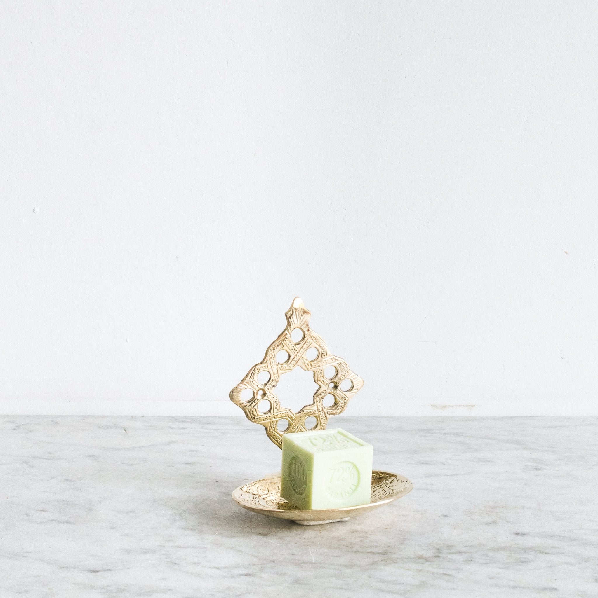 Moroccan Brass Soap Dish with Petite Savon - elsie green - decor