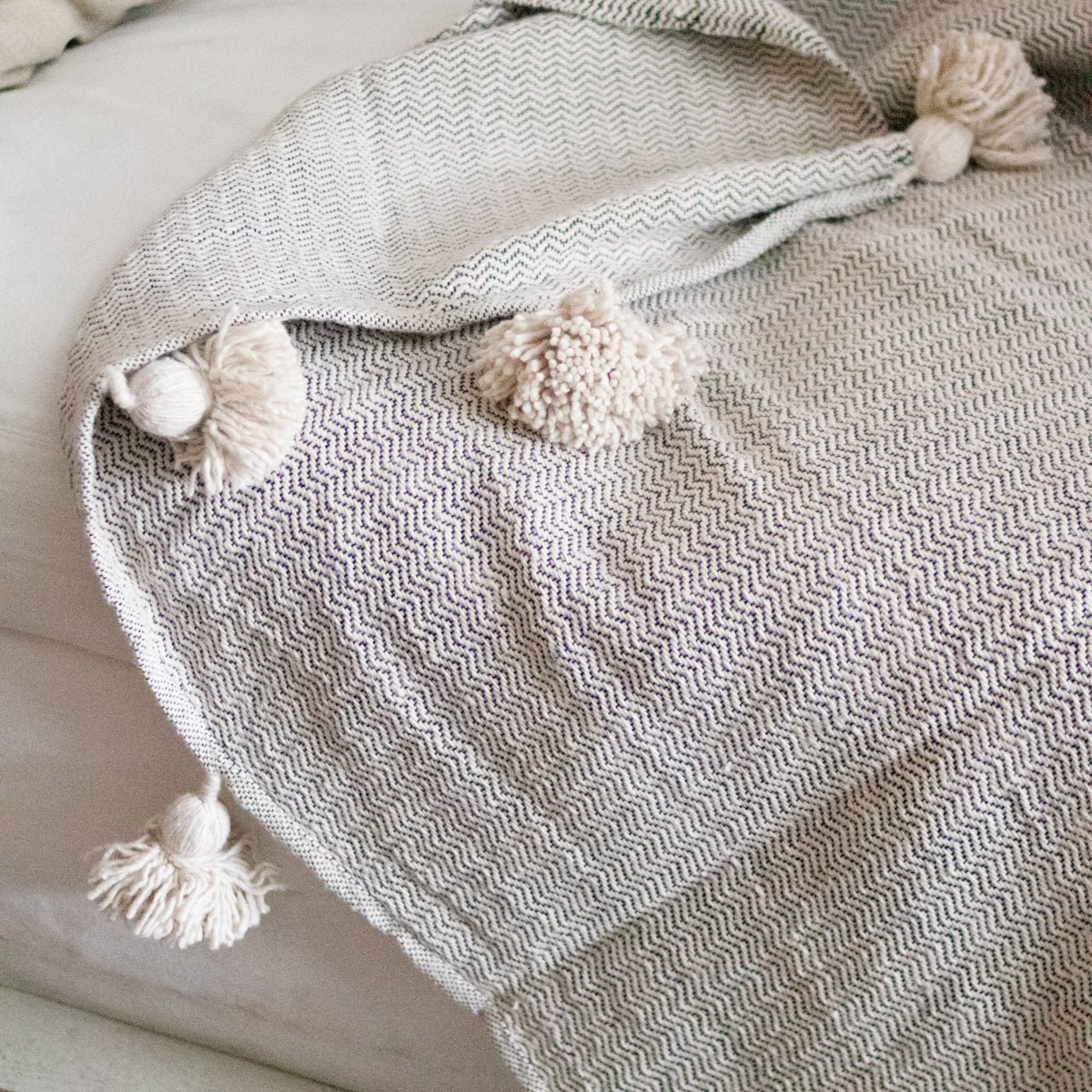 Moroccan Pom Pom Throw - elsie green - Textiles