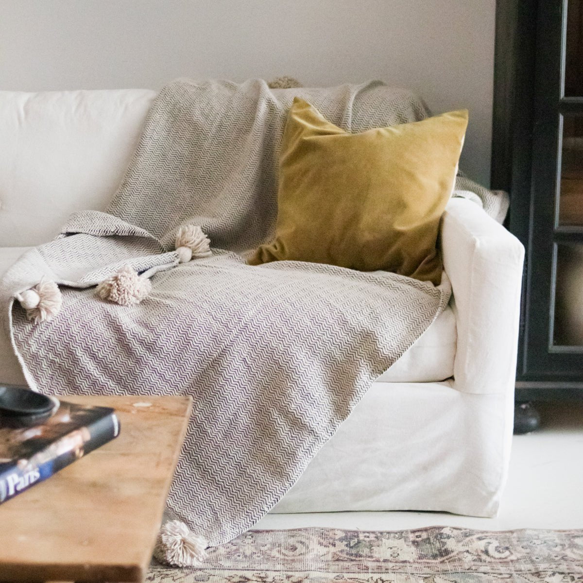 Moroccan Pom Pom Throw - elsie green - Textiles