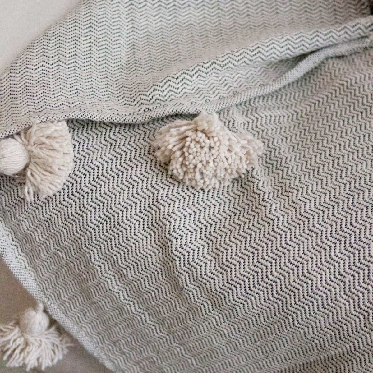Moroccan Pom Pom Throw - elsie green - Textiles