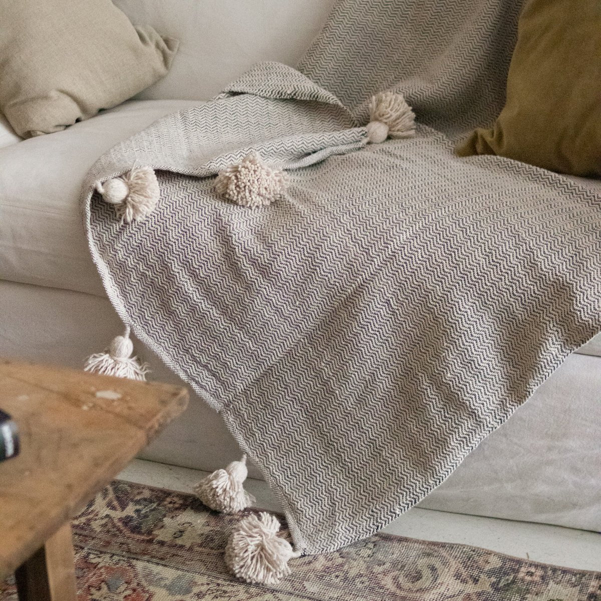 Moroccan Pom Pom Throw - elsie green - Textiles