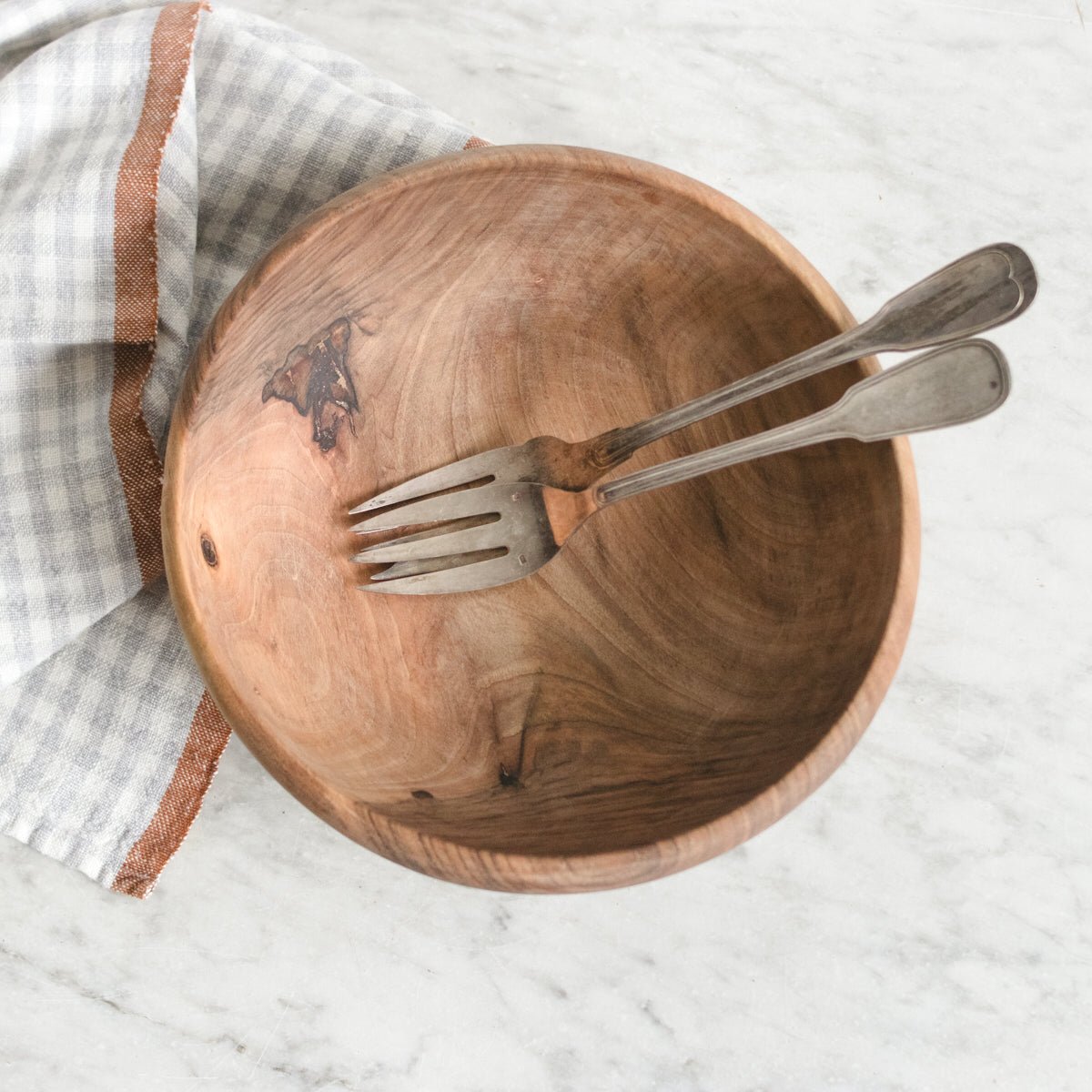Moroccan Wood Bowl with Pair of Vintage Serving Forks - elsie green - the french kitchen