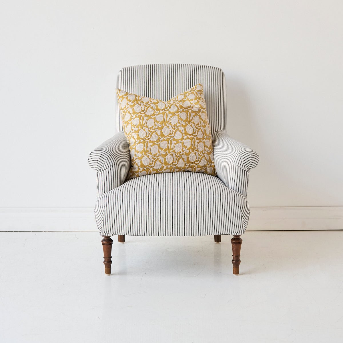 Napoleon III Arm Chair | Black Ticking - elsie green - furniture